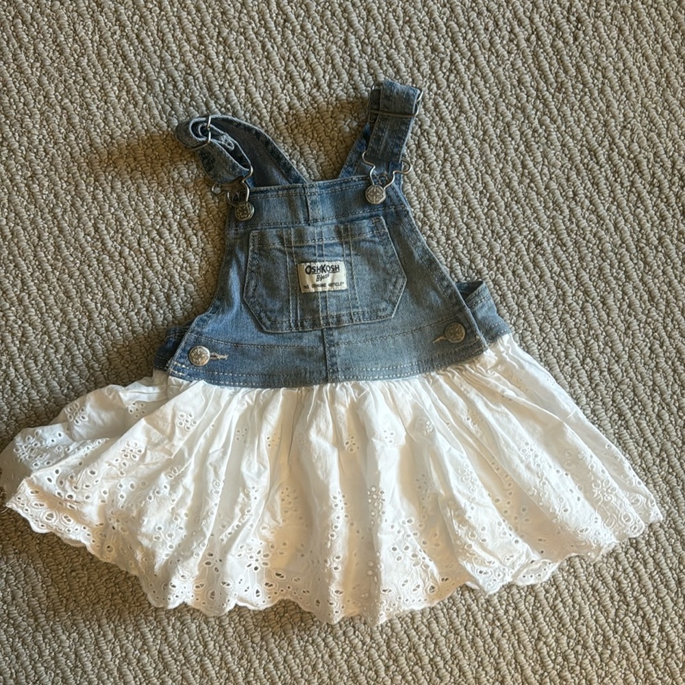 9month overall Jean dress with onesie. Never worn.
